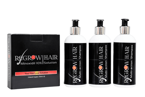 Minoxidil 10% Combo (3 x 70ml bottles) & (3 Multi-action 250ml) hair shampoo with FREE DELIVERY.