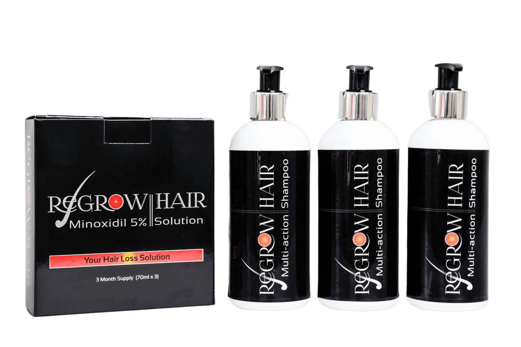 Minoxidil 5% Combo (3 x 70ml bottles) & (3 Multi-action 250ml) hair shampoo with FREE DELIVERY.